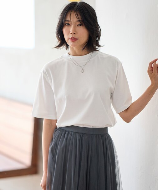 【接触冷感/UVケア】マルチファンクションモックネックTシャツ