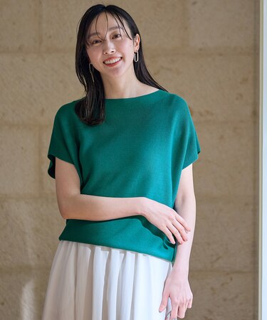 【洗濯機可/UVカット】アクリルガーターフレンチスリーブニット