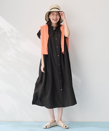 【洗濯機可/UVケア】スパンボイル撥水ワンピース