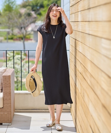 【洗濯機可/接触冷感/UVカット】汗ジミ防止テレコワンピース