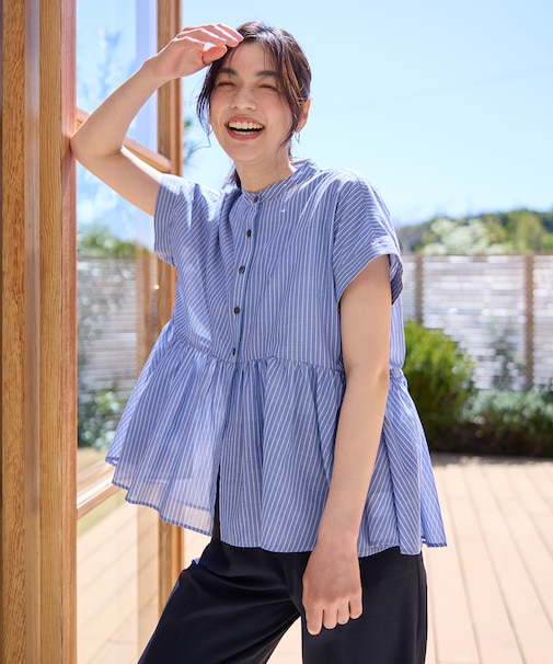 【洗濯機可】半袖ティアードブラウス