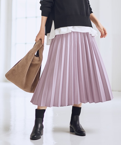 【新色追加/洗濯機可/ウエストゴム】ウーリッシュプリーツスカート