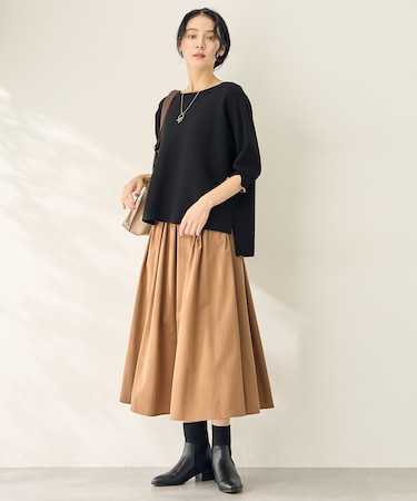 【2SET】バイカラーニット×布帛スカートセット