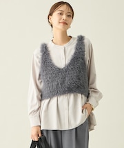 【手洗い可】ロングシャギーニットベスト