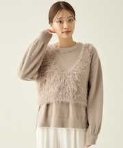 【手洗い可】ロングシャギーニットベスト
