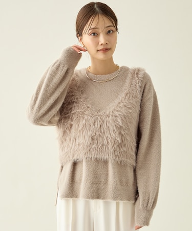 【手洗い可】ロングシャギーニットベスト