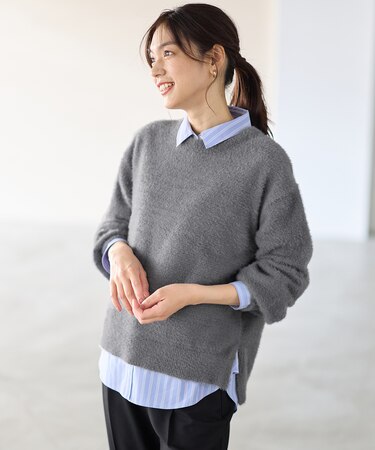 ショートシャギープルオーバーニット