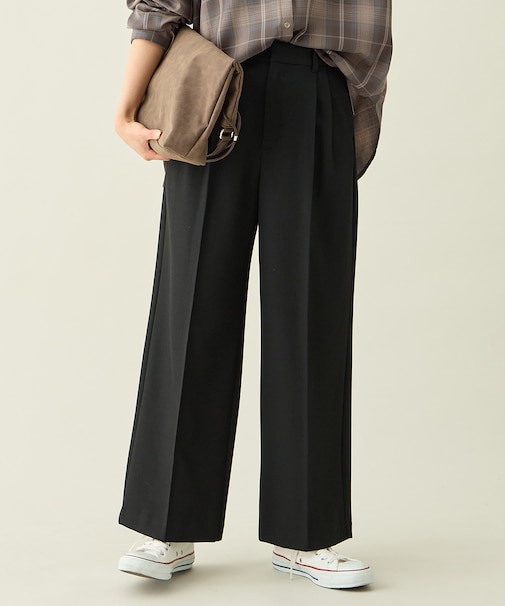 【6サイズ展開/洗濯機可/ウエストゴム/2WAYストレッチ】ウォームワイドパンツ