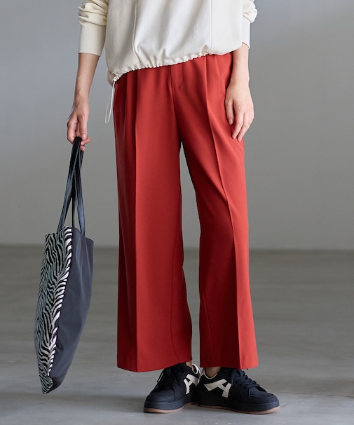 【6サイズ展開/洗濯機可/ウエストゴム/2WAYストレッチ】ウォームワイドパンツ