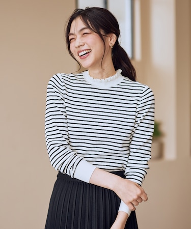 【洗濯機可/吸湿発熱】フリルネックニット