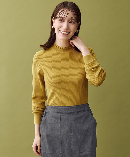 【洗濯機可/吸湿発熱】フリルネックニット