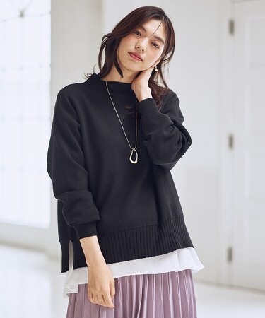 【5色展開/洗濯機可/静電防止】ハイネックデイリーニット