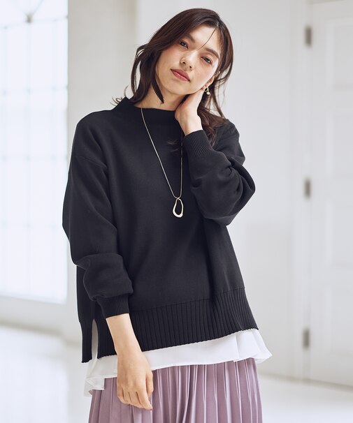 【5色展開/洗濯機可/静電防止】ハイネックデイリーニット