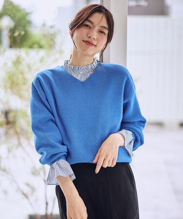 【8色展開/洗濯機可/静電防止】Vネックデイリーニット