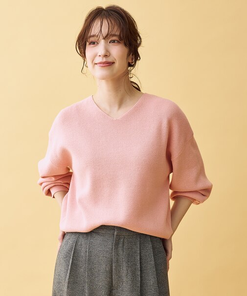 【8色展開】Vネックデイリーニット