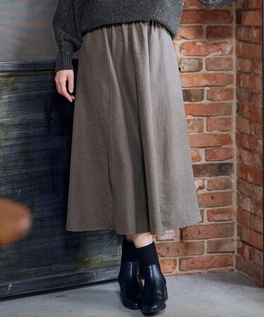 【ウエストゴム】スエードフレアスカート