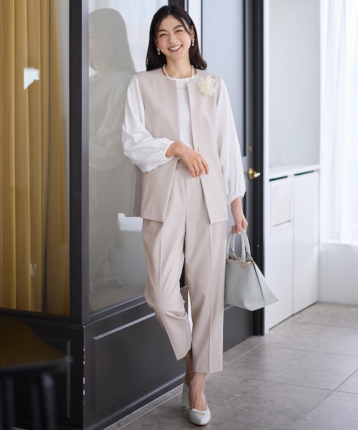 【3SET】きちんと見え3点コーデセット(ブラウス+ジレ+パンツ)