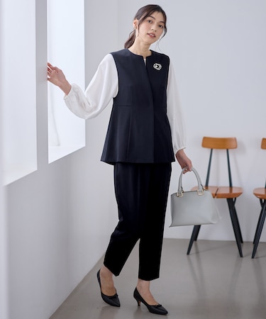 【3SET】きちんと見え3点コーデセット（ブラウス＋ジレ＋パンツ）