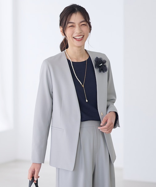 イージーケアライトストレッチノーカラージャケット