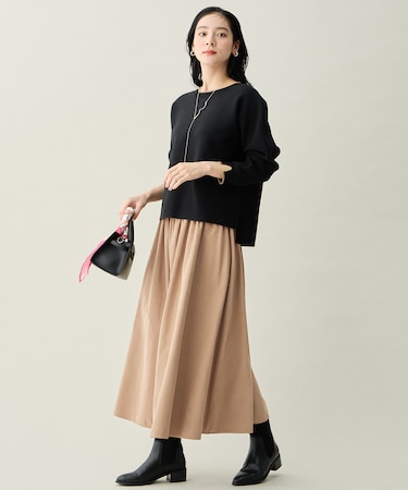 【2SET】バイカラーニット×スエードスカートセット