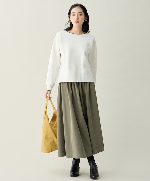 【2SET】バイカラーニット×スエードスカートセット