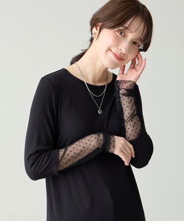 袖ドットチュールコンビインナー