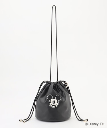 【ディズニー】ミッキーマウス／フェイクレザー巾着バッグ