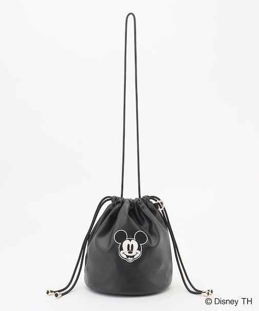 【ディズニー】ミッキーマウス／フェイクレザー巾着バッグ