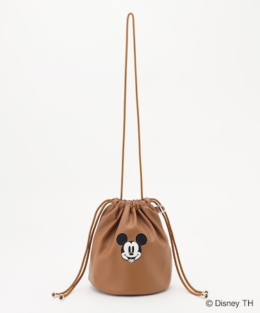 【ディズニー】ミッキーマウス／フェイクレザー巾着バッグ