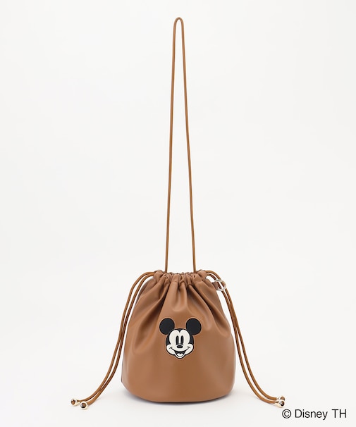 【ディズニー】ミッキーマウス／フェイクレザー巾着バッグ