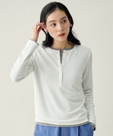 クリアラメフライスヘンリーネックプルオーバー