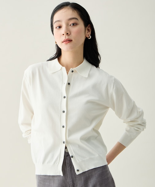 コットンブレンドポロカーデ