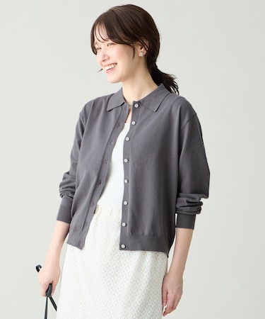 コットンブレンドポロカーデ