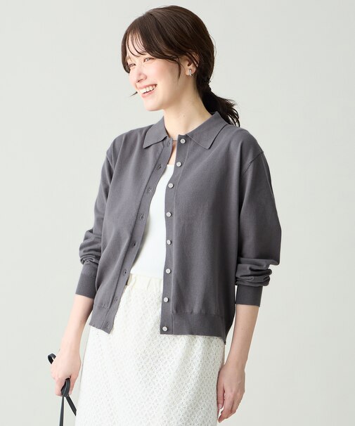 コットンブレンドポロカーデ