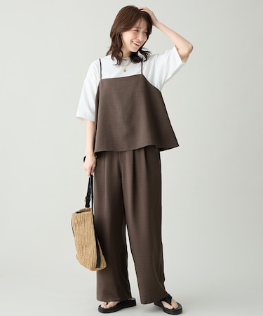 【2SET】2WAYビスチェ×ワイドパンツセットアップ