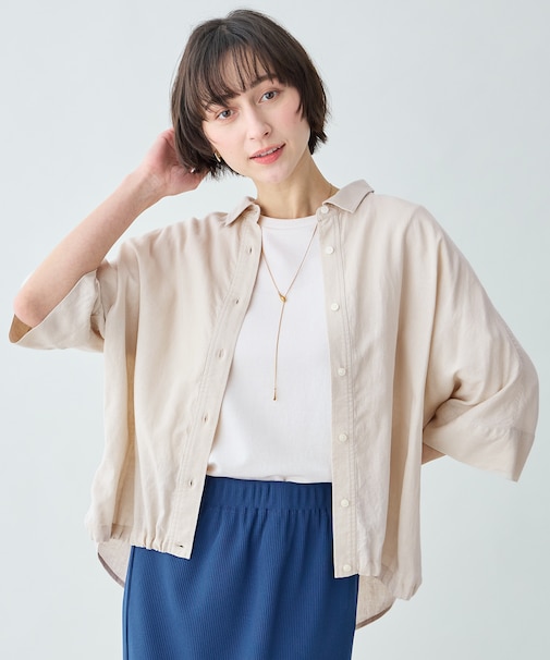 ヨーロピアンリネンハーフスリーブシャツ