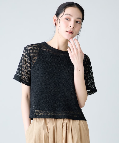 レースショート丈Tシャツ