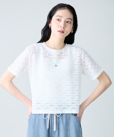 レースショート丈Tシャツ
