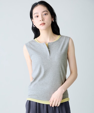 【2SET】ツインセットヘンリーネックタンクトップ