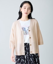 リネンブレンドハーフスリーブカーディガン
