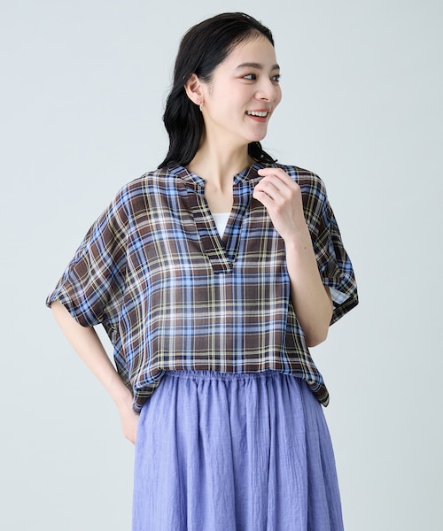 シアーチェックスキッパーブラウス｜エニィの通販｜&mall（アンド
