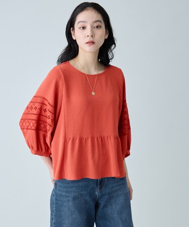 刺繍スリーブブラウス