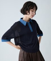 デニムコンビポロ衿ニット