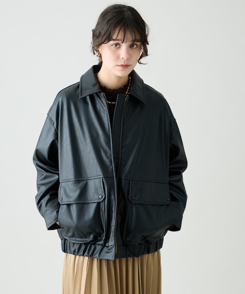 レザーライクブルゾン