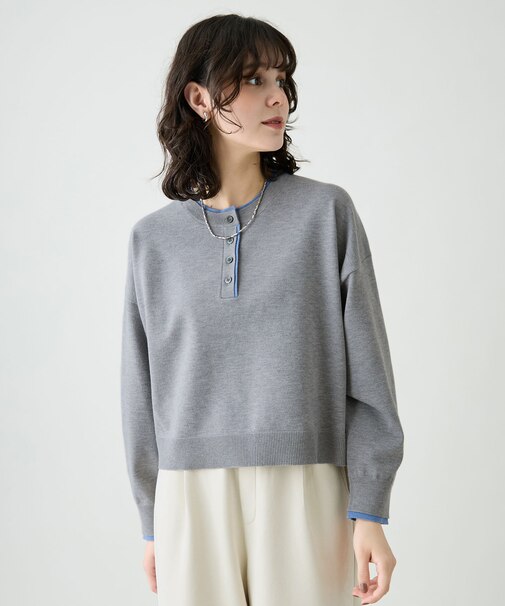 バイカラーヘンリーネックニット