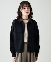 フェイクレザーカラーコンビジップブルゾン