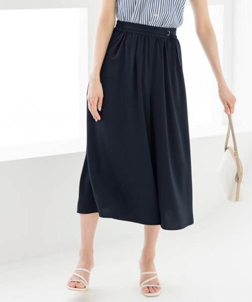 【洗える】トロミワイドタック パンツ