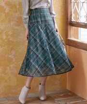 【洗える】レースオンチェック スカート