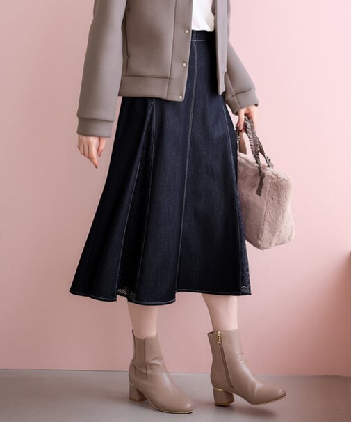 【洗える】デニムライクシャンブレー スカート