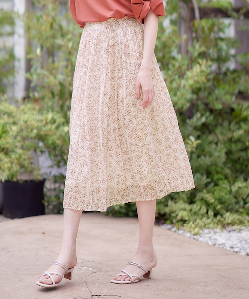 【洗える】クリスタルプリーツフラワー スカート